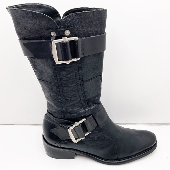 {Vera Wang Lavender} Black Leather Moto Boots - Picture 16 of 16
